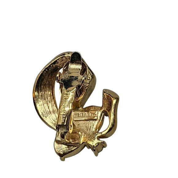 Trifari Pink Ribbon Clip On Earring 1990s Faux Pearl Aurora Borealis Rhinestone - Picture 11 of 15